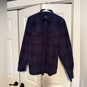 Navy and Black Plaid Button-Down Shirt